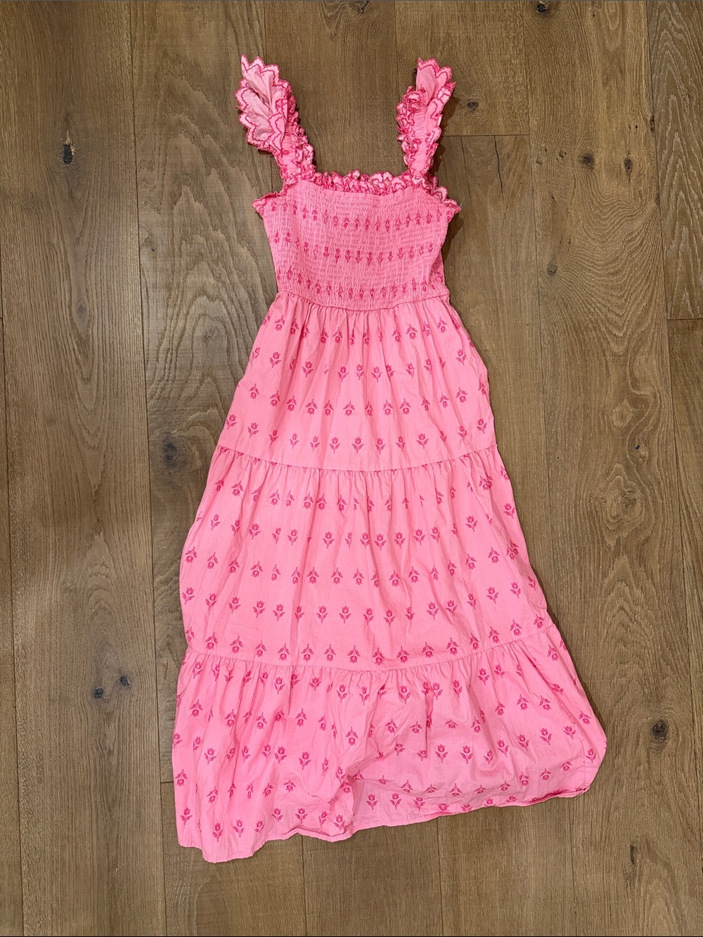 Moon River Pink Smocked Sundress with Ruffle Straps